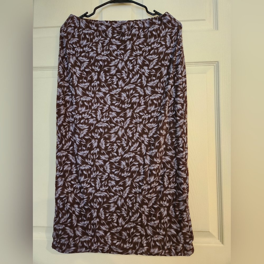 Madewell Floral Drapey Brown / blue Pull-on Midi Skirt